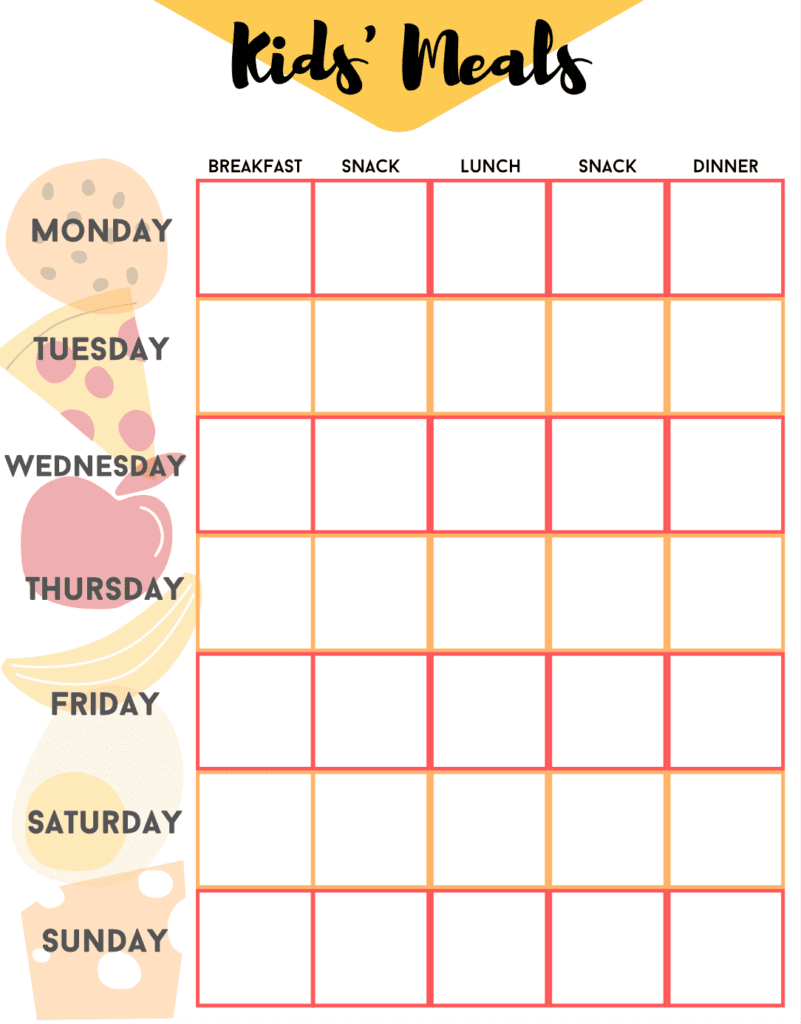colorful meal planner free printable