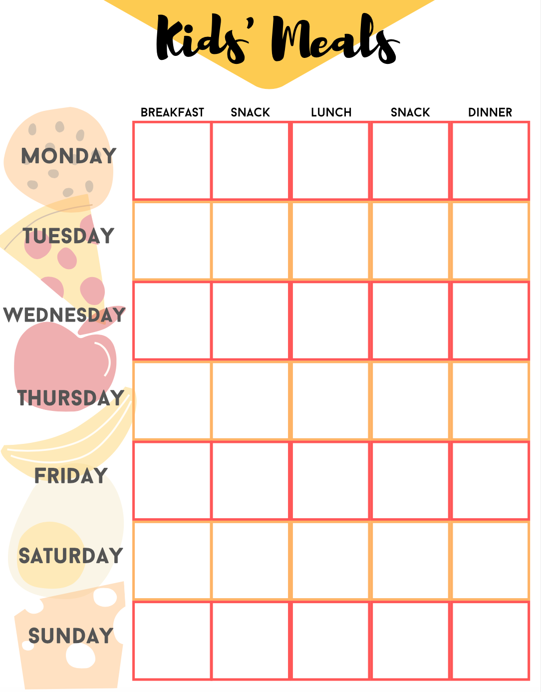 Free Daily Food Planner